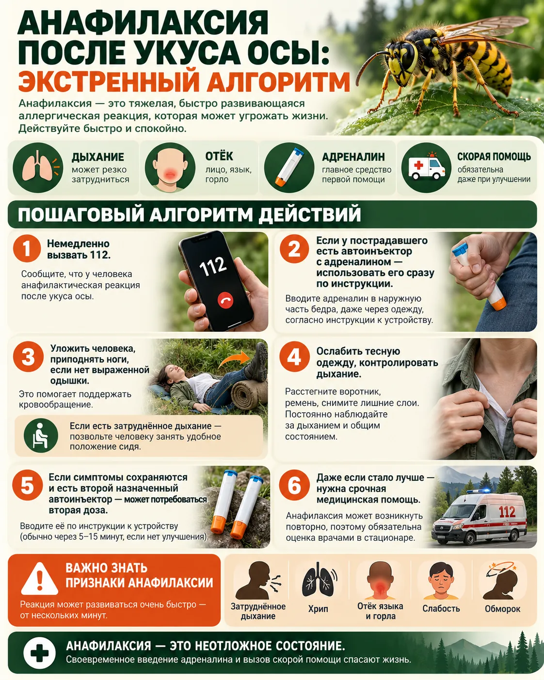 Алгоритм помощи при анафилаксии после ужаления осы