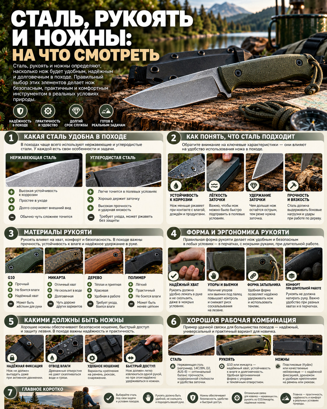 Инструкция по выбору стали рукояти и ножен походного ножа