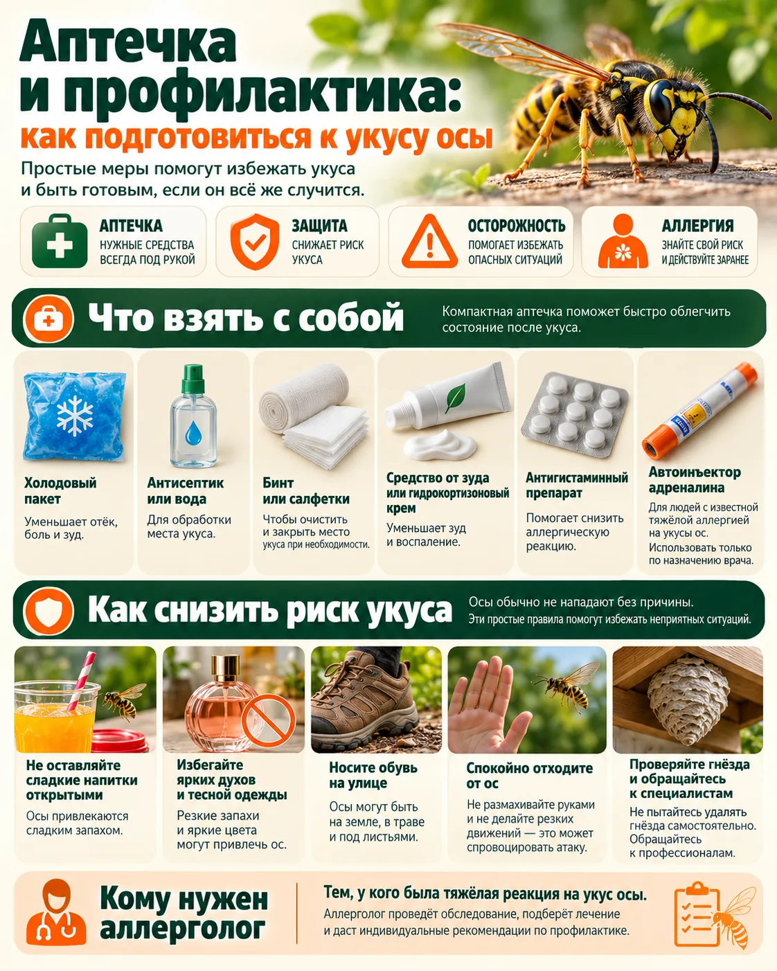 Памятка по походной аптечке и профилактике укусов ос